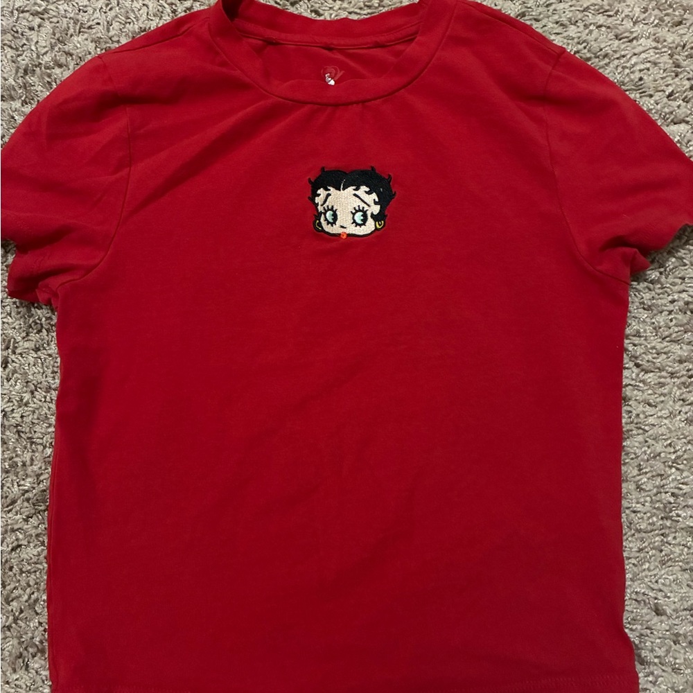 Juniors Betty Boop Crop Top with Cartoon Patch